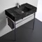 Modern Console Sink, Black Marble Style Sink, 32 Inch, Polished Chrome Metal Legs